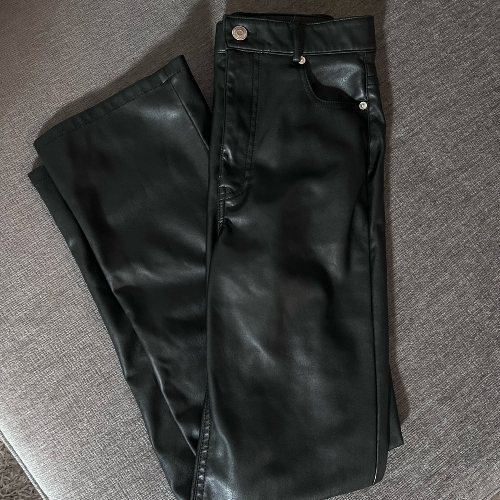 Zara black leather pants 90s wide leg